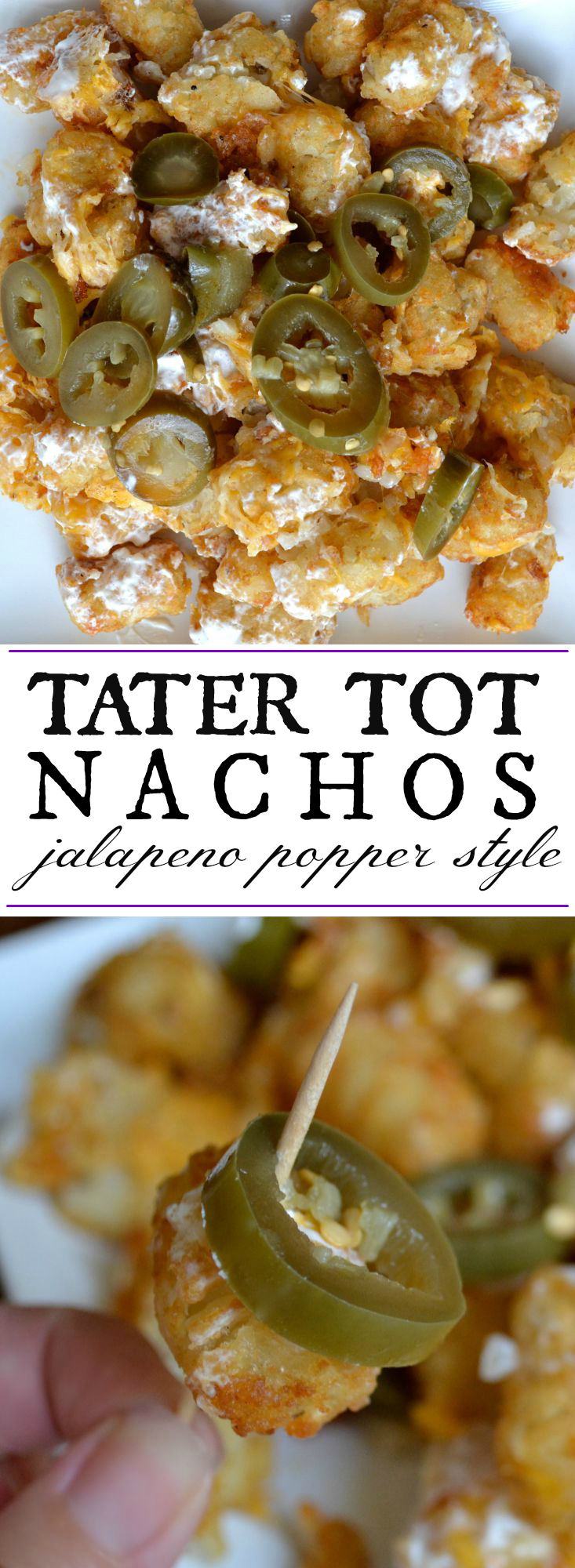 Jalapeno-popper style nachos made with tater tots. YUM!