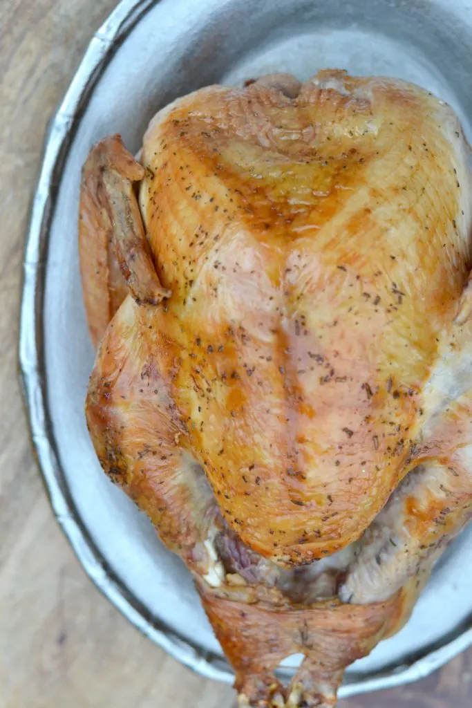 Delicious whole roast turkey on a platter