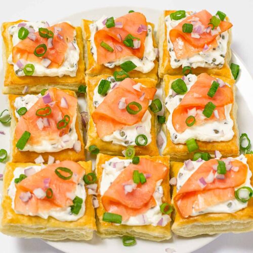 Puff pastry squares with cream cheese and lox