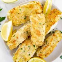 Plate of panko crusted cod fillets.