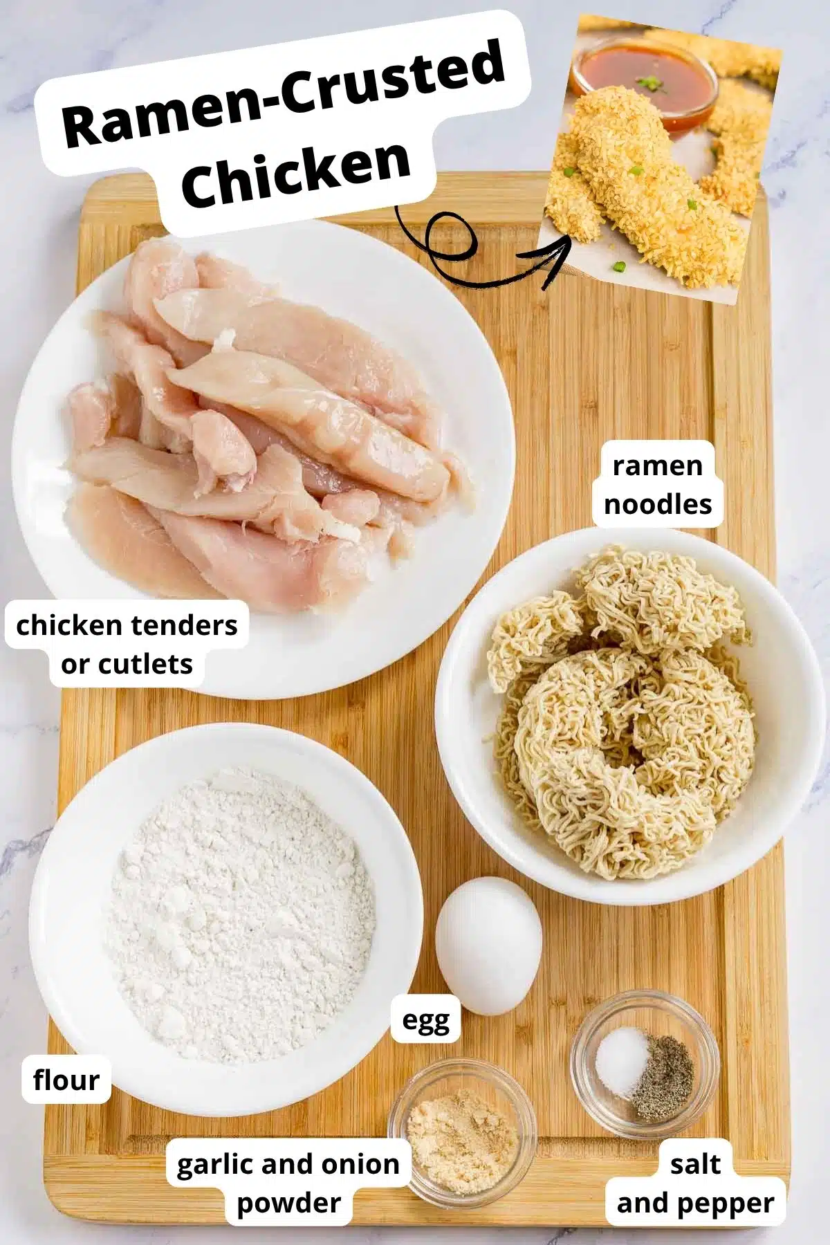 Ingredients to make Ramen Crusted Chicken