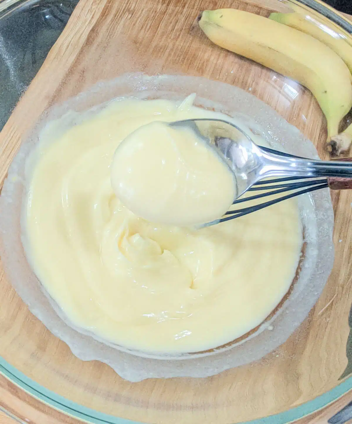 thickened banana pudding in a bowl
