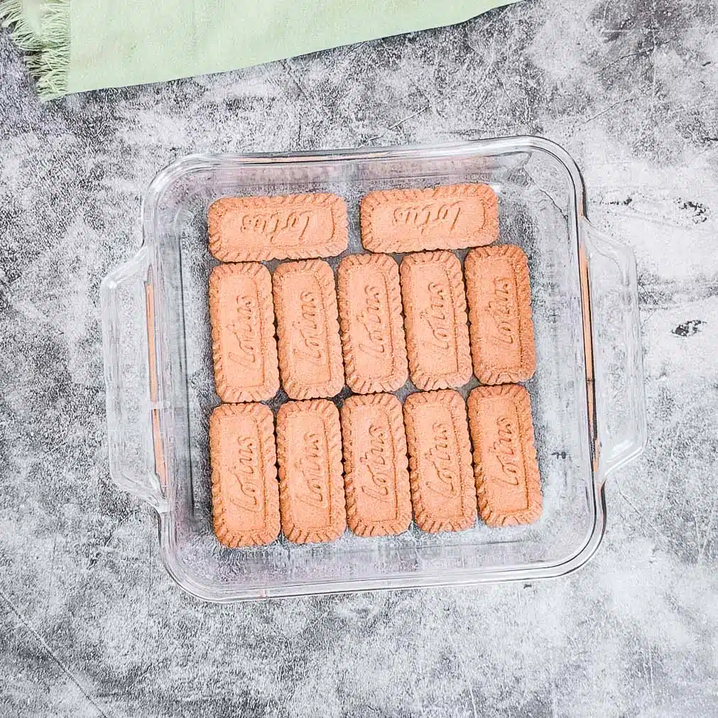 Biscoff cookies arranged in a dish