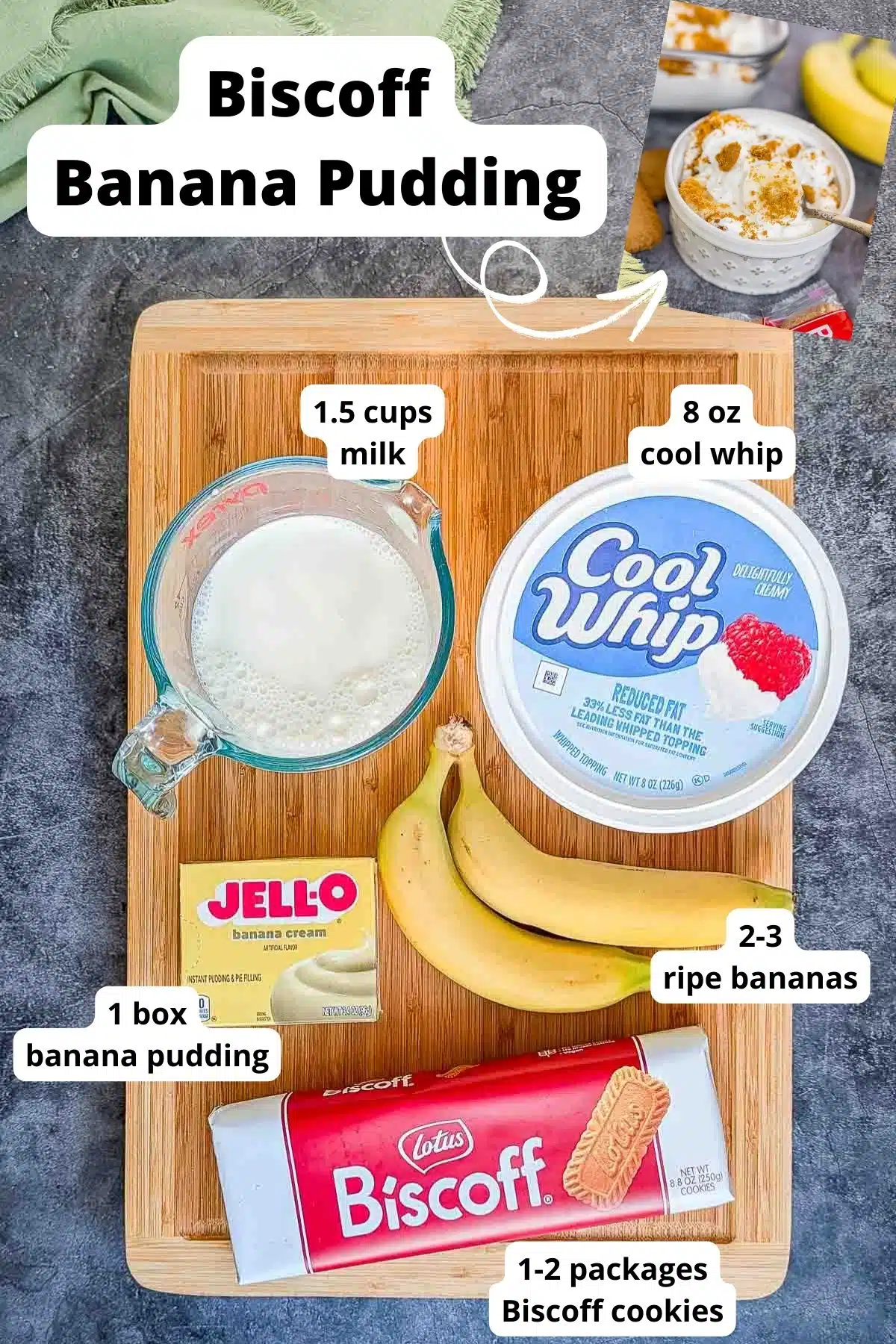 Ingredients to make Biscoff banana pudding