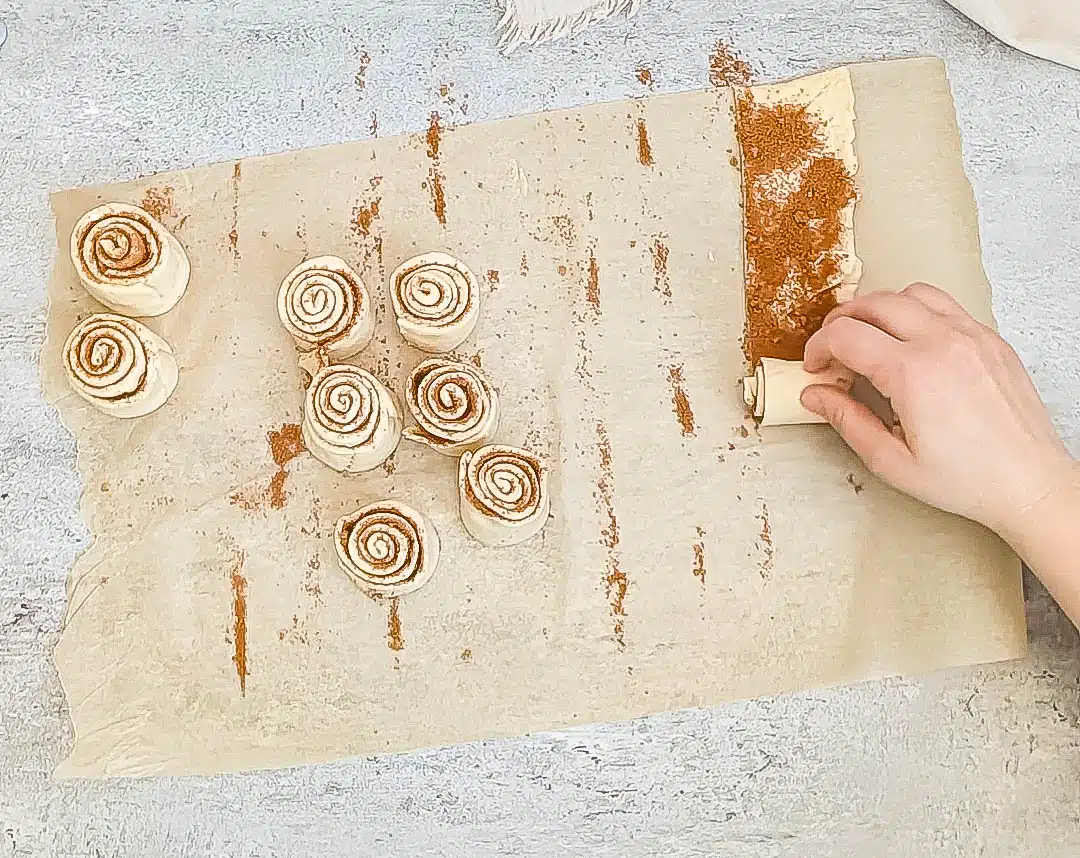 Rolling up crescent roll cinnamon roll dough
