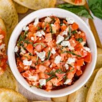 Bowl of goat cheese bruschetta