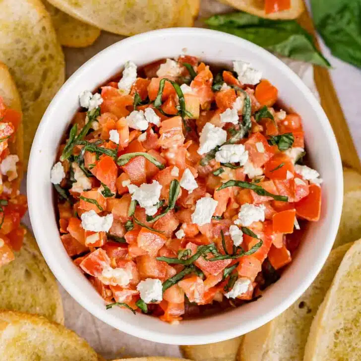 Bowl of goat cheese bruschetta