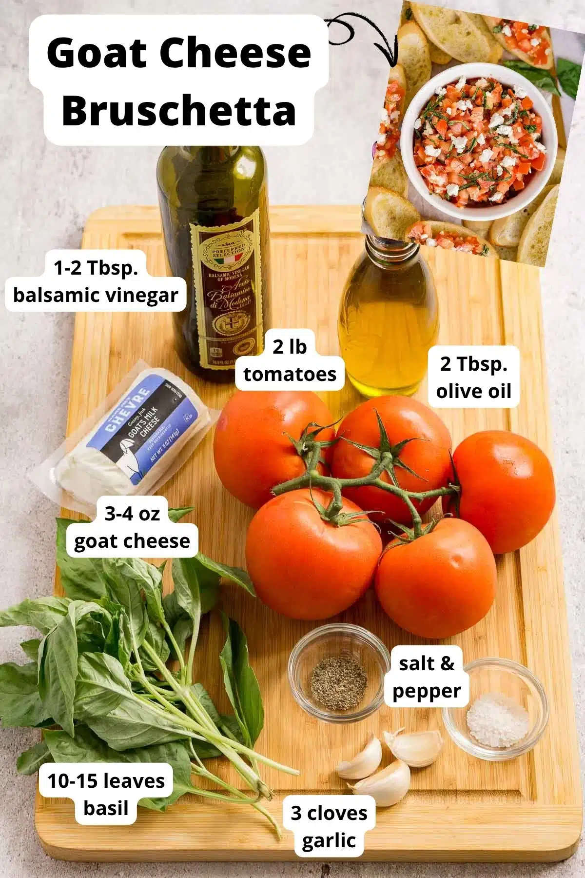 Ingredients to make goat cheese bruschetta