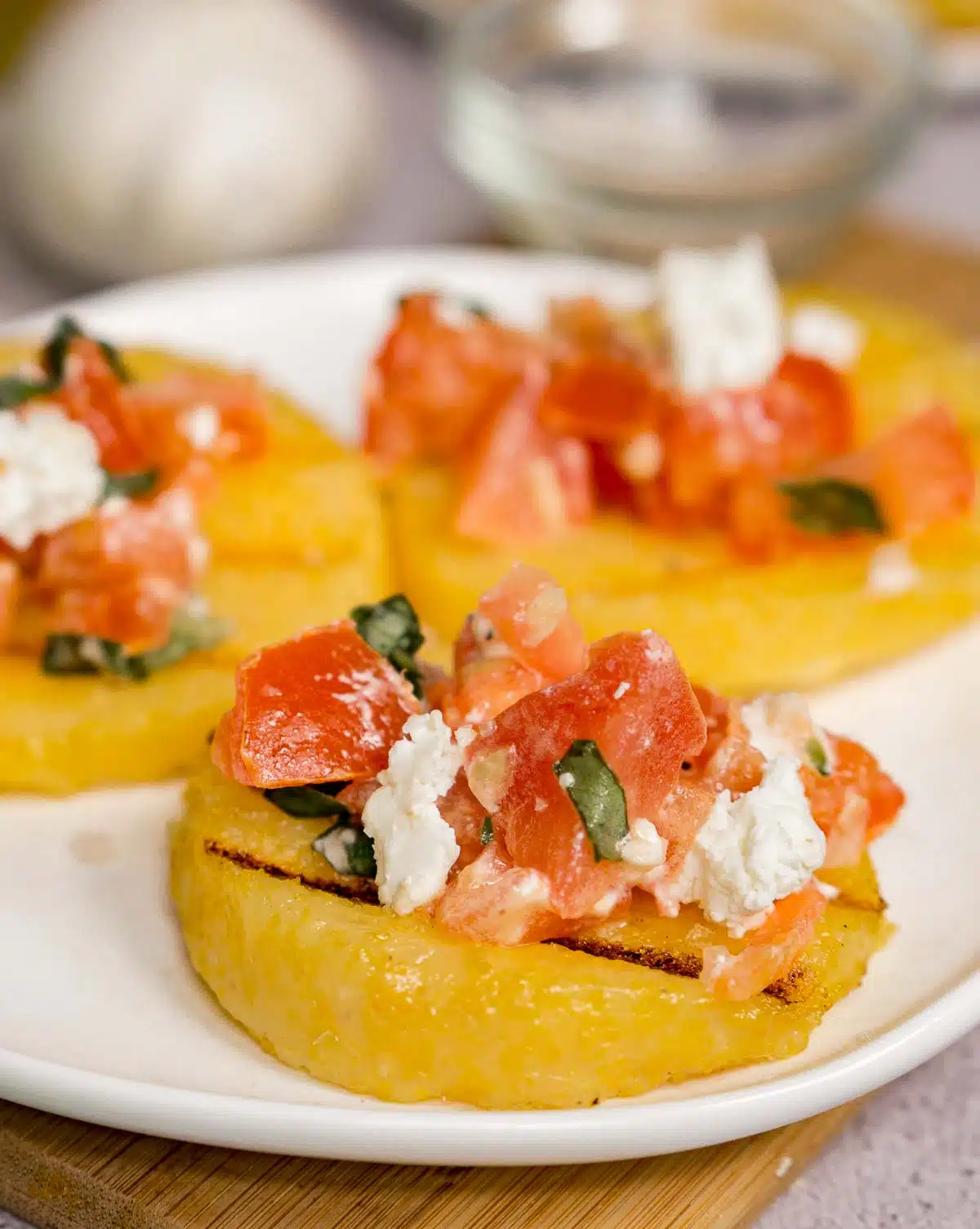 goat cheese bruschetta on grilled polenta