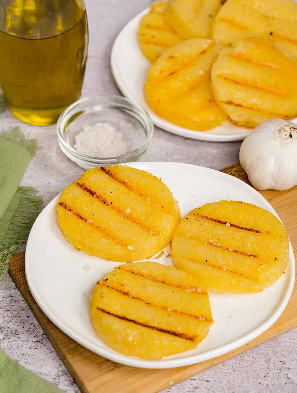 Plate with grilled polenta slices