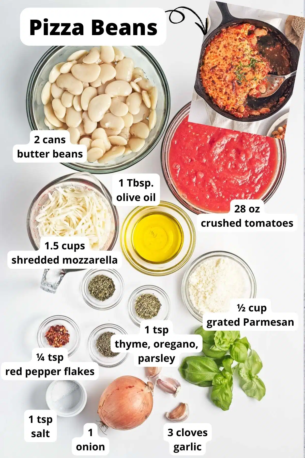 Ingredients to make cheesy pizza beans