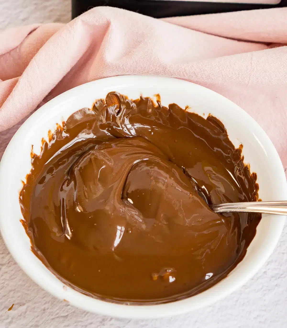 Melted chocolate chips in a bowl