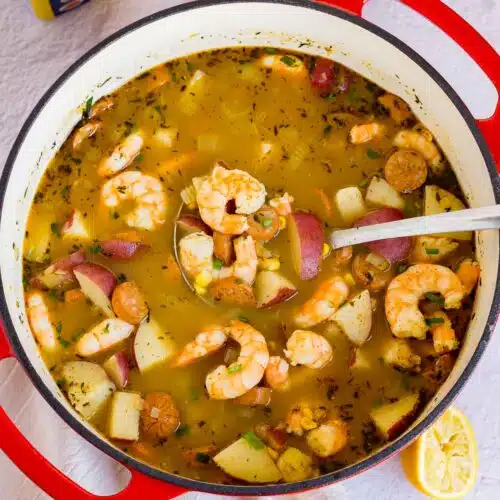 Pot of shrimp boil soup
