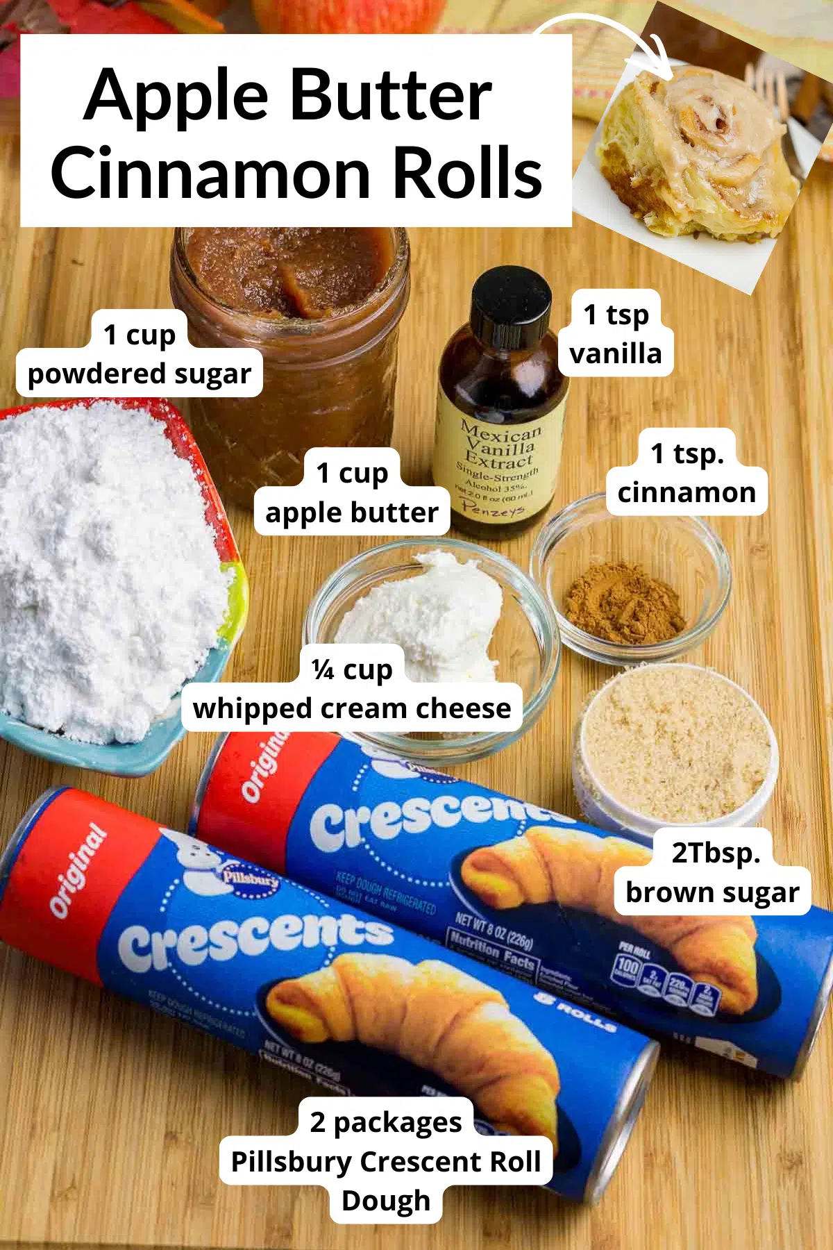 Ingredients to make apple butter rolls
