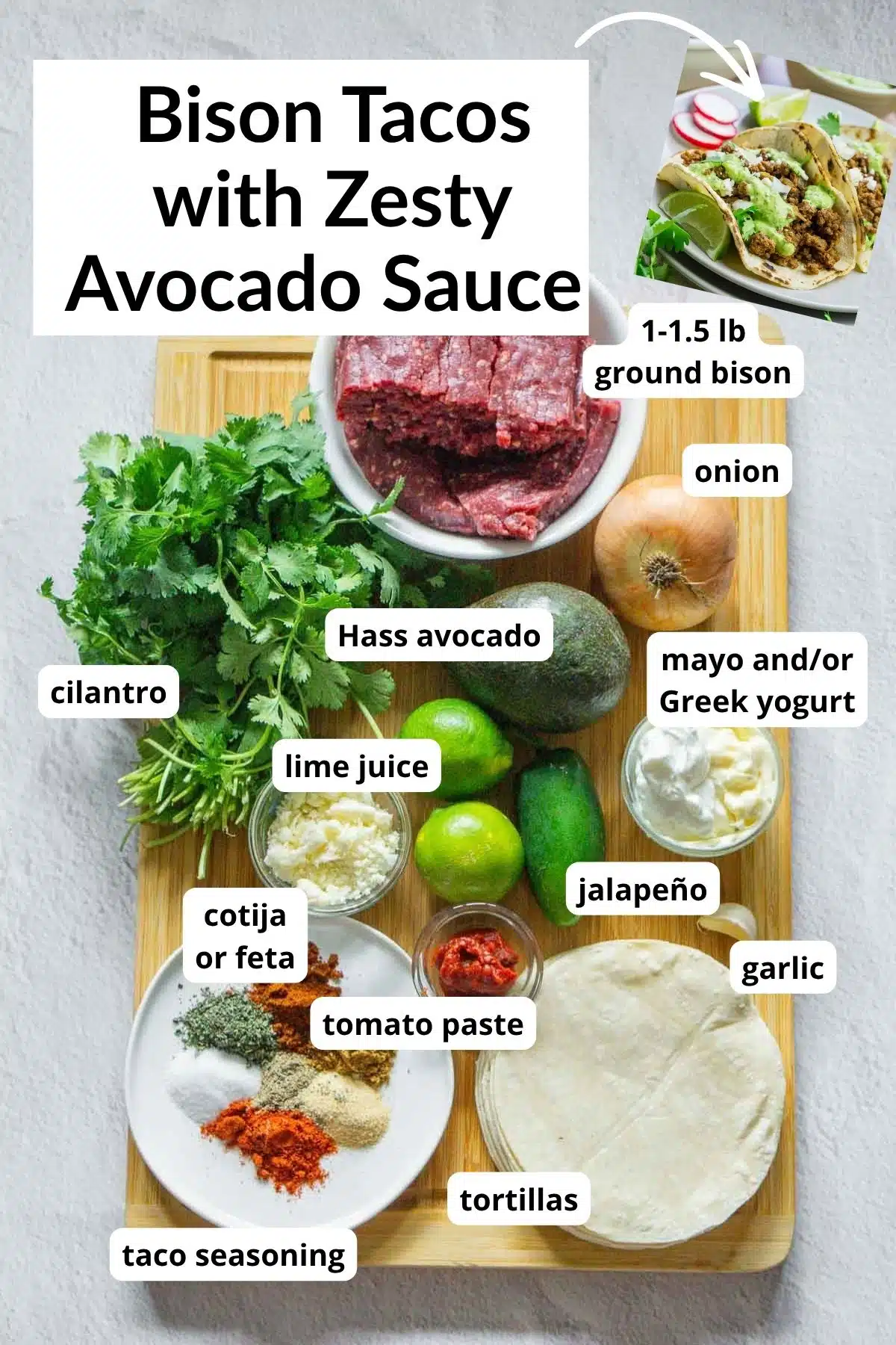 Ingredients to make bison tacos